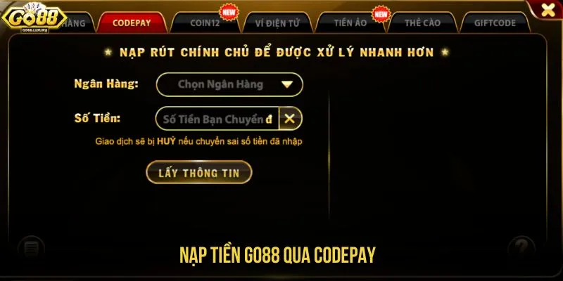 Nạp tiền GO88 qua CodePay