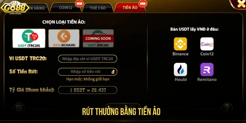Rút thưởng bằng tiền ảo
